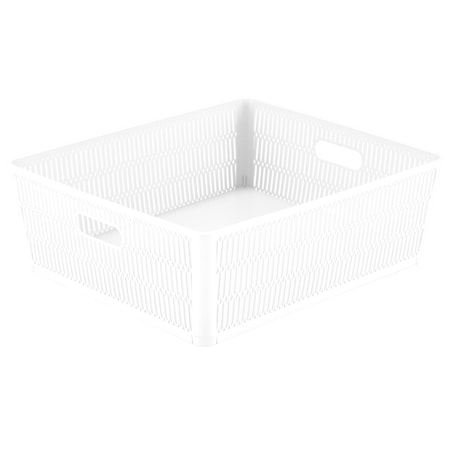 Simplify Slide 2 Stack It Shallow Storage Tote Baskets in White, 2PK 25933-WHITE